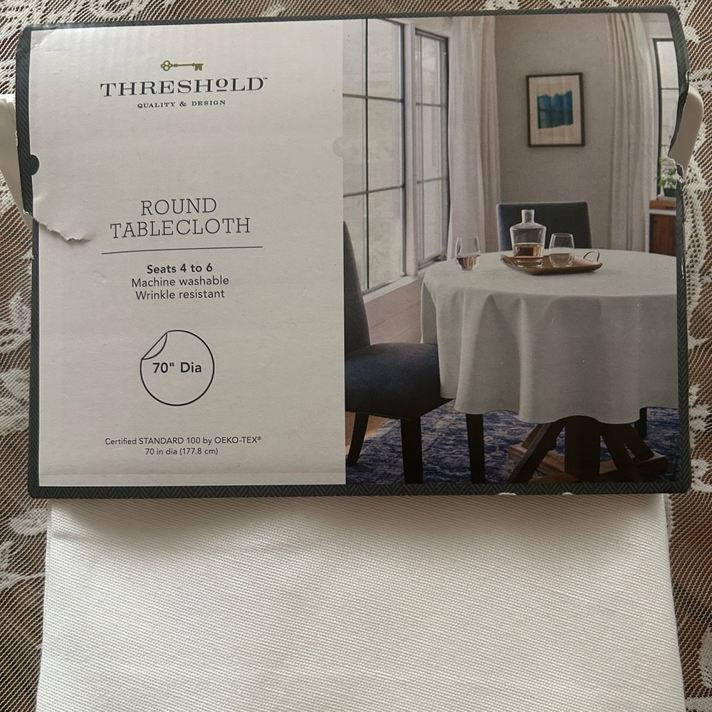 New Threshold Target Round Tablecloth - White 70”
